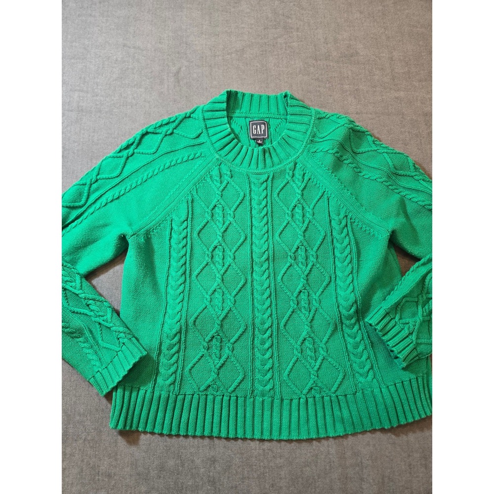 Gap Sweater Women Large Green Chunky Heavy Cable Knit Aran Fisherman y2k Preppy